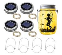 RNPKZ Solar Mason Jar Light, 4Pcs Mason Jar Lid with 3M 30 LED String Lights & 6 Hanger, 7CM Solar Light Replacement Top, Solar Lantern Light Lamp Lid for Watering Can Lights Mason Jar Garden Lanterns