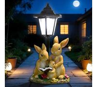 RNPKZ Solar Rabbit Family with Lantern Post Light, Solar Garden Ornaments Outdoor with Post Light Lantern, Weatherproof Garden Lights, Rabbit Family Gardens Resin Ornaments for Yard, Patio, Lawn Decor