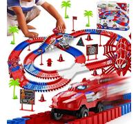 RNPKZ Spider Race Track Toy, Spider Cars Toy Set with 2 Electric Cars, STEM Building Toys Race Track, Spiders Theme Vehicles Toys for Boys Girls Toddlers Birthday