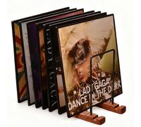 RNPKZ Vinyl Record Storage Holder, Wooden Vinyl Record Stand with Non-slip Grooves, Magazine Organizer Record Display Stand, Display Up to 50 LP Albums DVDs CDs for Modern Home Office Desktop Decor