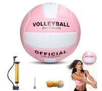 RNPKZ Volleyball Official Size 5, Soft Touch Volleyball, Beach Volley ball, Soft Volleyballs with Pump and Mesh Bag, Waterproof Volleyballs for Indoor Outdoor Beach Pool Gym (Pink & White)