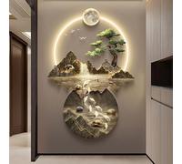 RNQZ 3D Wall Art Decor, Brown, 50x70cm, LED Light, Traditional Chinese Landscape Painting, Indoor, Wall Mount, Home, Living Room, Dining Room, Bar, Office, Hotel, Outdoor