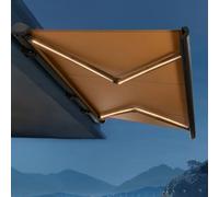 RNQZ Electric Retractable Awning with LED Lights, Waterproof Patio Canopy Awnings with Remote Controller, Window Door Sun Shade Shelter for Deck Balcony Yard,2X1.5M