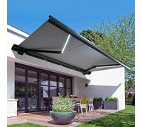 RNQZ Electric Retractable Awning with Lights, Patio Awnings Sun Shade Shelter, Retractable Awning Patio Door Window Sunshade Shelter Outdoor Canopy,Grey,2X1.5M