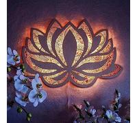 RNQZ Lotus Flower Wooden Mandala Yoga Room Night Light,Hanging Wall Art with Light,Lotus Flower Wooden Mandala Sculpture with Glowing Led for Bedroom, 37 * 25cm