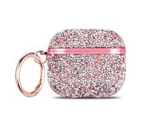 Rnrieyta Bling Diamond Case Cover for AirPods 3,Rhinestone Bling Glitter Crystal Shiny Sparkle Cute Luxury Cover Full Body Protective Shell Case for Women Girls Pink