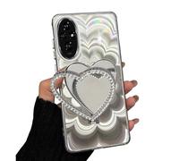 Rnrieyta Laser Shiny Cover for Honor 200,Soft Silicone Clear 3D Mandala Flower Bumper Makeup Case with Diamond Heart Mirror Kickstand Stander for Girls Women