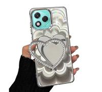 Rnrieyta Laser Shiny Cover for Honor X8D 4G,Soft Silicone Clear 3D Mandala Flower Bumper Makeup Case with Diamond Heart Mirror Kickstand Stander for Girls Women
