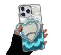 Rnrieyta Laser Shiny Cover for iPhone 14 Pro,Soft Silicone Clear 3D Mandala Flower Bumper Makeup Case with Diamond Heart Mirror Kickstand Stander for Girls Women