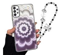Rnrieyta Laser Shiny Cover for Samsung Galaxy A13 5G/4G/A04S,Soft Silicone Clear 3D Flower Bumper Case with Lovely Heart Butterfly Pearl Bracelet Chain Strap for Girls Women