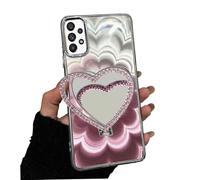 Rnrieyta Laser Shiny Cover for Samsung Galaxy A13 5G/4G/A04S,Soft Silicone Clear 3D Mandala Flower Bumper Makeup Case with Diamond Heart Mirror Kickstand Stander for Girls Women