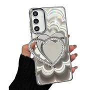Rnrieyta Laser Shiny Cover for Samsung Galaxy A15 5G/4G,Soft Silicone Clear 3D Mandala Flower Bumper Makeup Case with Diamond Heart Mirror Kickstand Stander for Girls Women