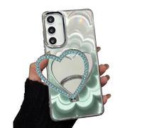 Rnrieyta Laser Shiny Cover for Samsung Galaxy A34 5G,Soft Silicone Clear 3D Mandala Flower Bumper Makeup Case with Diamond Heart Mirror Kickstand Stander for Girls Women