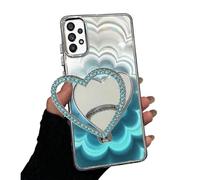 Rnrieyta Laser Shiny Cover for Samsung Galaxy A52 5G/4G/A52s,Soft Silicone Clear 3D Mandala Flower Bumper Makeup Case with Diamond Heart Mirror Kickstand Stander for Girls Women