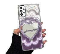 Rnrieyta Laser Shiny Cover for Samsung Galaxy A52 5G/4G/A52s,Soft Silicone Clear 3D Mandala Flower Bumper Makeup Case with Diamond Heart Mirror Kickstand Stander for Girls Women