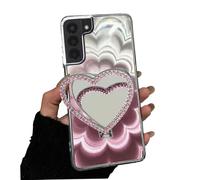 Rnrieyta Laser Shiny Cover for Samsung Galaxy S22 Plus,Soft Silicone Clear 3D Mandala Flower Bumper Makeup Case with Diamond Heart Mirror Kickstand Stander for Girls Women