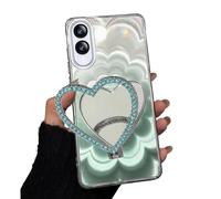 Rnrieyta Laser Shiny Cover for Samsung Galaxy S25 Edge,Soft Silicone Clear 3D Mandala Flower Bumper Makeup Case with Diamond Heart Mirror Kickstand Stander for Girls Women