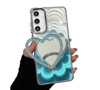 Rnrieyta Laser Shiny Cover for Samsung Galaxy S25 Plus/S24 Plus,Soft Silicone Clear 3D Mandala Flower Bumper Makeup Case with Diamond Heart Mirror Kickstand Stander for Girls Women
