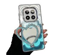 Rnrieyta Laser Shiny Cover for Xiaomi Redmi Note 15 4G,Soft Silicone Clear 3D Mandala Flower Bumper Makeup Case with Diamond Heart Mirror Kickstand Stander for Girls Women