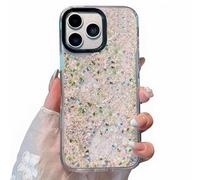 Rnrieyta Luminous Effect Moving Quicksand Back Case Cover for iPhone 15 Pro Max,Noctilucent Glow in the Dark Flowing Flower Glitter Sparkle Liquid Clear Hard Bumper