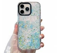 Rnrieyta Luminous Effect Moving Quicksand Back Case Cover for iPhone 15 Pro Max,Noctilucent Glow in the Dark Flowing Flower Glitter Sparkle Liquid Clear Hard Bumper