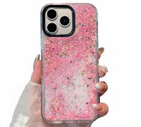 Rnrieyta Luminous Effect Moving Quicksand Back Case Cover for iPhone 16 Pro Max,Noctilucent Glow in the Dark Flowing Flower Glitter Sparkle Liquid Clear Hard Bumper