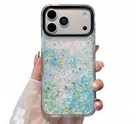 Rnrieyta Luminous Effect Moving Quicksand Back Case Cover for iPhone 17 Pro Max,Noctilucent Glow in the Dark Flowing Flower Glitter Sparkle Liquid Clear Hard Bumper
