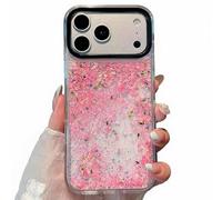 Rnrieyta Luminous Effect Moving Quicksand Back Case Cover for iPhone 17 Pro Max,Noctilucent Glow in the Dark Flowing Flower Glitter Sparkle Liquid Clear Hard Bumper