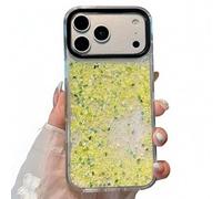 Rnrieyta Luminous Effect Moving Quicksand Back Case Cover for iPhone 17 Pro Max,Noctilucent Glow in the Dark Flowing Flower Glitter Sparkle Liquid Clear Hard Bumper