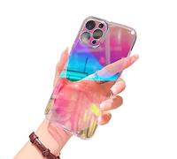 Rnrieyta Miagon Colorful Laser Case for iPhone 15 Pro Max,Laser Ray Rainbow Color Holographic Crystal Clear Cover Slim Hard PC Sparkle Protective Florescent Iridescent Bumper