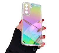 Rnrieyta Miagon Colorful Laser Case for Samsung Galaxy S21 Plus,Laser Ray Rainbow Color Holographic Crystal Clear Cover Slim Hard PC Sparkle Protective Florescent Iridescent Bumper