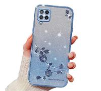 Rnrieyta Miagon for Samsung Galaxy A22 5G Glitter Case,Electroplating Bling Diamond Soft Gel TPU Silicone Shockproof Protective Shiny Sparkle Flower Case Cover