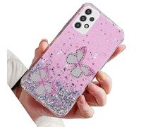 Rnrieyta Miagon Glitter Cover for Samsung Galaxy A53 5G,Soft Slim Silicone Protective Cute Clear Sparkly Bling Star Bumper Case for Girls Women,2 Butterfly Pink