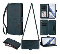 Rnrieyta Zipper Crossbody Wallet Phone Case Cover for Realme C21Y/C25Y,Butterfly Flower Magnetic 6 Card Holders Pocket Purse Wristlet Protective PU Leather Bumper