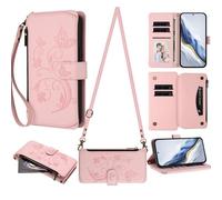 Rnrieyta Zipper Crossbody Wallet Phone Case Cover for Realme C21Y/C25Y,Butterfly Flower Magnetic 6 Card Holders Pocket Purse Wristlet Protective PU Leather Bumper
