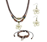 RNSKFG 1 Piece of Five-Leaf Clover Necklace, 1 Pair of Five-Leaf Clover Earrings, 1 Piece of Ethnic Bracelet, Double-Layer Beaded Necklace, Leaf Pendant Bracelet, Retro Jewelry.