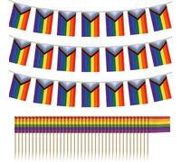 RNSKFG 1 Rainbow Flag Banner And 100 Bamboo Stick Flags, Outdoor Banner, Party Colorful Ornaments, Party Decoration Supplies.