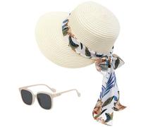 RNSKFG 1 Wide-Brimmed Straw Woven Sun Hat and 1 Sunglasses, Foldable Sun Hat, Beach Vacation Hat, Beach Sun Protection Accessories.