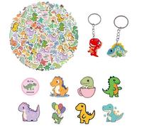 RNSKFG 100 Small Dinosaur Stickers And 2 Pieces Of Dinosaur Keychain, Cartoon Mini Stickers, Cute Animal Stickers, Creative Bag Pendants.