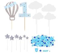 RNSKFG 12 Pieces Cake Card Inserts And 15G Blue Confetti, 1St Birthday Party Supplies, Creative Cartoon Plug-Ins, Party Decorative Confetti.