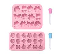 RNSKFG 2 Pieces Flower Mold And 2 Pieces Dropper, Silicone Baking Mold, With Scale Dropper, Suitable For Cakes, Biscuits, Chocolate.