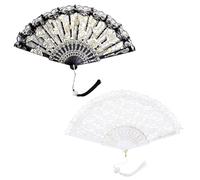 RNSKFG 2 Pieces Lace Folding Fan, Foldable, Handheld Folding Fan, Retro Lace Folding Fan, Ancient Fan (White, Black).