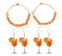 RNSKFG 2 Pieces Orange Bracelets and 2 Pairs of Orange Juice Earrings, Orange Letter Bracelets, Stylish Minimalist Earrings, Women's Jewelry, Clothing Accessories.