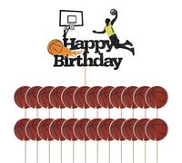 RNSKFG 25 Pieces Of Basketball Theme Card Insert, Birthday Cake Card Insert, Cartoon Basketball Plug-Ins, Baking Decorations, And Boys Party Supplies.