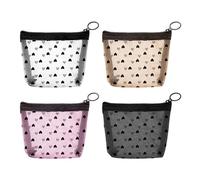 RNSKFG 4 Pieces Mini Mesh Makeup Bag, Heart-Shaped Printed Storage Bag, Small Makeup Bag, Makeup Zip Bag (Multi-Color).
