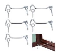 RNSKFG 5 Sets Of Silver Windproof Hooks, Hook-Eye Locks, Rotating Window And Door Hooks, Furniture Accessories, Suitable For Garden Doors, Cottage Doors, Etc.