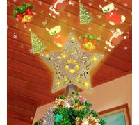 RNSSEZ Christmas Star Tree Topper, Glitter Sparkling Lighted Tree Toppers with 3D Rotating Colorful Projectors for Home Holiday Party Xmas Tree Decorations (Golden Star Tree Toppers)