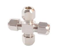 RNUMLIG Brass Nickel Plated Pipe Fitting Cross 4 Way Equal Ferrule Tube Compression Connector Fit Tube OD 4 6 8 10 12mm(6mm)