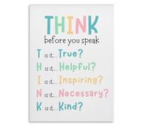 RNUMLIGH Boho Classroom Poster Think Before You Speak Sign Printable Wall-Art Rules Decor Canvas Print for Teacher School Home(Framed,16x24inch(40x60cm))