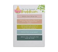RNUMLIGH Buddhist Teaching Art Print The Five Precepts on Canvas for Inspirational Home Wall Decor Ready to Hang(Unframed,08x12inch(20x30cm))